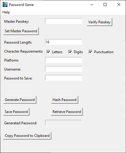 Password Genie β Clean and Minimalist Interface Password Genie main interface with a minimalist and clean design